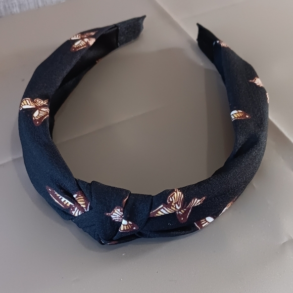 Top Knot Headband Black BUTTERFLY Boho Beach Cottagecore Fairycore Dainty Whimsy - Picture 1 of 5